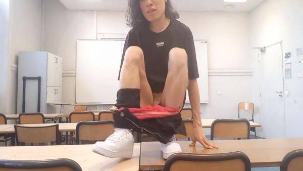 After A Hot Striptease On The Teachers Desk, This Horny French-asian Student Takes Out His Dick At School And Jerks Off In A Risky University Classroom, Its Jon Arteen The Cheeky Effeminate Gay Twink And Her Soft Naked Femboy Butt 8 Min - hotmovs.com on ashemalesex.com
