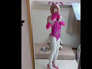 [no porn] Pink Bunny Sissy Moving with Mirror - ashemaletube.com on ashemalesex.com