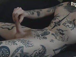 Pretty tits trans lady with full tattoos strokes her nice cock on webcam - ashemaletube.com on ashemalesex.com