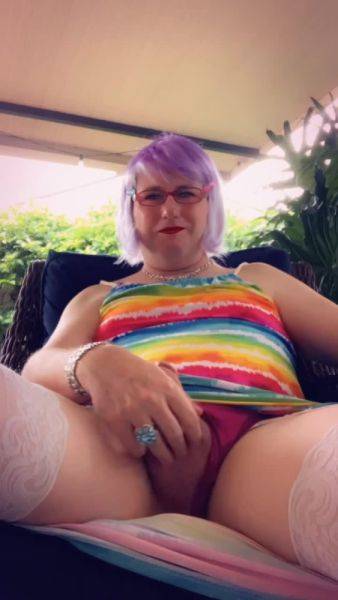 Pantyluvn sissy jerking outside while raining - ashemaletube.com on ashemalesex.com